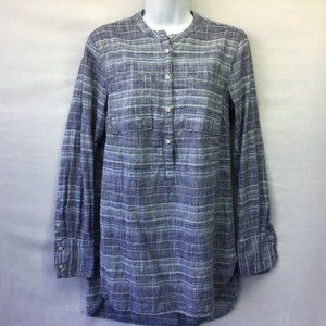 Merona Women's Top Woven Blue Stripe Henley Long Sleeve Buttons Pockets Tunic M